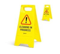 Berry Caution Wet Floor Sign Yellow | Cleaning in Progress Floor Sign Type A Foldable | 2 in 1 Double-Sided Free Standing Slippery Warning Sign for Shops, Hotels, Restaurants & Malls - Set of 1