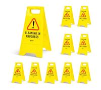 Berry Caution Wet Floor Sign Yellow | Cleaning in Progress Floor Sign Type A Foldable | 2 in 1 Double-Sided Free Standing Slippery Warning Sign for Shops, Hotels, Restaurants & Malls - Set of 10