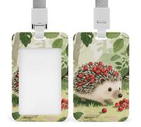 Berry - Collecting Hedgehog Retractable ID Badge Holder with Lanyard - Vertical Badge Reel,Keychain Clip,Name Tag Id Card Holder Protector for Nurse Officer Teacher Security Staff Women Men