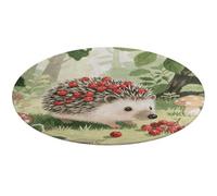 Berry - Collecting Hedgehog Round Area Rug Non Slip Backing Doormat Water Absorbent Plush Throw Low-Pile Non-Slip Floor Mat Carpet for Living Room Bedroom Entryway Nursery Room 80 * 80cm