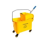 Berry Compact Commercial Mop Bucket with Wet Floor Sign | Kentucky Mop Bucket on Wheels - 20L | Yellow Cleaning Trolley with Removable Wringer and Caster Wheels for Restaurants, Schools, Offices