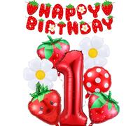 Berry First 1st Birthday Party Decorations Kit For Grils Including Giant 40 inch Number 1 Balloon, Banner, Cute Balloons