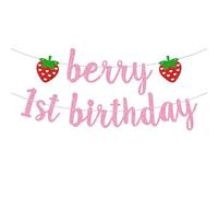 Berry First Birthday Banner,Pink Birthday Decoration,Glitter Berry 1st Birthday Decorations Banner Garland Women Girls Happy Birthday Banner Strawberry Theme Birthday Party Decorations Supplies