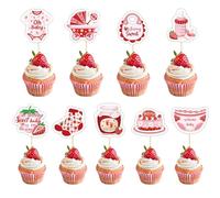 Berry First Birthday Cake Decorations - 36 Pcs Sweet Berry Baby Is On The Way Cupcake Toppers Set Favors for Girls Baby Shower Gender Reveal First Birthday Decoration Party Supplies