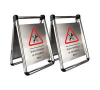Berry Foldable Maintenance in Progress Floor Sign | Stainless Steel A-Frame Safety Warning Sign | Durable Indoor Outdoor Standing Caution Sign for Offices, Hotels, Mall & Public Areas - Set of 2