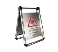 Berry Foldable Maintenance in Progress Floor Sign | Stainless Steel A-Frame Safety Warning Sign | Durable Indoor Outdoor Standing Caution Sign for Offices, Hotels, Mall & Public Areas - Set of 1