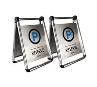 Berry Foldable Stainless Steel Reserved Parking Sign | A Frame No Parking Board for Driveways, Garages, Hotels, Offices | Private Car Park Warning Sign - Set of 2