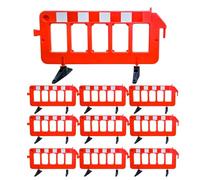 Berry Heavy-Duty 2Meter Traffic Safety Barrier with Weighted Base | Red Plastic Road Safety Fence with Reflective Red & White Strips | Interlocking Chapter 8 Crowd Control Barrier - Set of 10