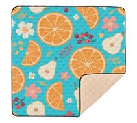 Berry Orange Pear Floral Texture Blue Large Stylish Baby Girl Play mat for Indoor Outdoor Non-Toxic Foldable Infant Play Activity Mat for Baby Kids Toddlers Infants, 50'' x 50''tapete para