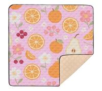 Berry Orange Pear Floral Texture Pink Large Non-Slip Baby Play Mat for Floor Lightweight Baby Play Tummy Time Mat for Babies Infants Toddlers, 50'' x 50''