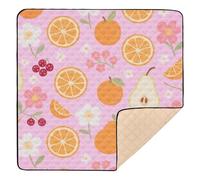 Berry Orange Pear Floral Texture Pink Soft Padded Baby Play Mat for Floor Portable Padded Baby Mat for Baby Toddler Infant, 50'' x 50''