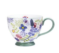 Berry President Hand Painted Floral Ceramic Mugs 15oz Large Mugs for Milk Coffee Cappuccino Tea Cocoa Breakfast Oatmeal Cups (Blue Flower), FY-007