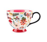 Berry President Hand Painted Floral Ceramic Mugs 15oz Large Mugs for Milk Coffee Cappuccino Tea Cocoa Breakfast Oatmeal Cups (Colorful Flower Red)