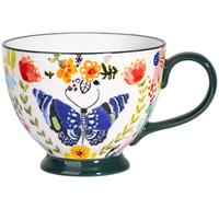 Berry President Hand Painted Floral Ceramic Mugs 15oz Large Mugs for Milk Coffee Cappuccino Tea Cocoa Breakfast Oatmeal Cups (Butterfly)