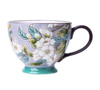 Berry President Hand-Painted Floral Pattern Ceramic Mugs 15 OZ, Large Cups for Milk, Coffee,Cappuccino, Tea, Cocoa, Breakfast Oatmeal Cups (Gardenia Flower)