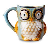 Berry President Owl Coffee Mug, Morning Ceramic Coffee Mug, Tea Cup for Office and Home,Owl Gifts for Women (Cyan, 12 oz)