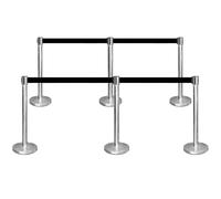 Berry Queue Barrier with 3Meter Black Retractable Belt | Stainless Steel Crowd Control Barrier | Durable Stanchion Safety Barrier | Belt Barrier for Queue Management for Businesses, Exhibitions - 6Pcs