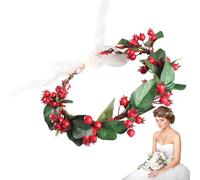 Berry Red Berry Band - Handmade Floral Wreath, Adjustable Wedding Garland | BOHO Christmas Accessory for Hair Styling Events, Festive Winter Halo for Holiday Photography, Decor