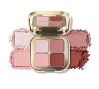 Berry Rose Glitter Quad Eyeshadow Palette With Shimmer & Matte Finishes - Four Highly Pigmented Blendable Shades For Layered Day To Night Eye Makeup In A Portable Gold Compact Case