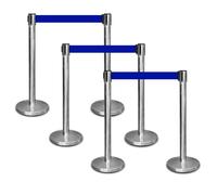 Berry Stanchion Post with 3 Meter Blue Retractable Belt | Stainless Steel Crowd Control Barrier | Safety Queue Barrier for Crowd Management in Events, Retail, Exhibitions, Business Spaces - 6 Posts
