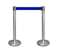 Berry Stanchion Post with 3 Meter Blue Retractable Belt | Stainless Steel Crowd Control Barrier | Safety Queue Barrier for Crowd Management in Events, Retail, Exhibitions, Business Spaces - 2 Posts