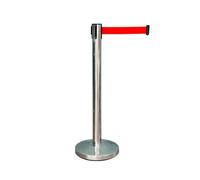 Berry Stanchion Post with 3M Red Retractable Belt | Stainless Steel Crowd Control Barrier | Queue Barrier for Events, Shops, Exhibitions | 4-Way Connectable Belt Barrier - 1 Post