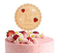 Berry Sweet Baby Cake Topper - Wooden Laser Cut A Berry Sweet Baby is on the Way Sign, Matte 3D Strawberry Daisy Flowers Shower Decor Photo Prop