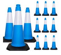 Berry Traffic Cone 1000MM Blue with Black Rubber Base | 12 Pcs High Visibility Reflective Safety Cone | PPC Road & Parking Traffic Control Cone | Wind Resistant Outdoor Construction Cone