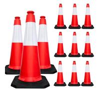 Berry Traffic Cone 1000MM Red with Black Rubber Base | 12 Pcs High Visibility Reflective Safety Cone | PPC Road & Parking Traffic Control Cone | Wind Resistant Outdoor Construction Cone