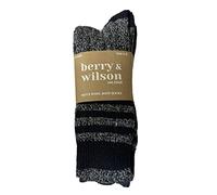 Berry & Wilson 3 Pairs Men’s Super Comfort Wool Boot Socks With Comfort Rib Leg & Soft Grip Top (NAVY MIXED)