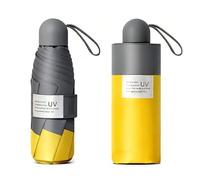 Berrybella Ausdinauto Windproof Mini Travel Umbrella with UPF 50+ Sun & Rain Protection - Ultra Compact & Lightweight, Pocket-Sized for Any Bag (Yellow Grey)