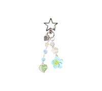 BerryFactor Flower Keychain Cute Beaded Blue 4.5 Inch Tropical Design for Bag Purse Charms | Y2K Aesthetic Summer Beach Accessories Kawaii Decor