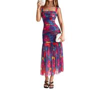 BerryGo Simplee Womens Summer Off Shoulder Maxi Dress Ruched Formal Wedding Guest Bodycon Floral Flowy Cocktail Elegant Dresses, Red, M