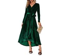 BerryGo Women's Boho V Neck Ruffle Floral Wrap Maxi Dress, Y-velvet Long Sleeve Emerald Green(faux Wrap), 8-10