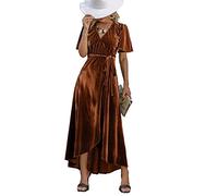 BerryGo Women's Boho V Neck Ruffle Floral Wrap Maxi Dress, Z-Velvet Earthy Orange, 8-10.