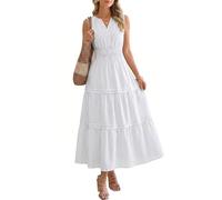 BerryGo Womens Summer Striped Maxi Dress Sleeveless Casual Empire Waist Flowy Beach Vacation Sundresses with Pocket 2026, Striped White, S