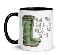 Berryhills | Green Farmer Wellies Mug with Saying Real Men Smell Like Diesel & Sh*te | 11 oz 312ml | Farmer Gift Farmhouse Décor