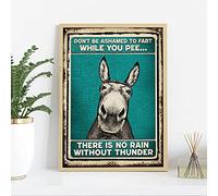 Berryi Donkey Don't Be Ashamed to Fart While You Pee There is No Rain Without Thunder Metal Tin Sign Retro Vintage Farmyard Bathroom Bar Wall Decor 8x12 Inch Plaque