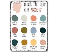 Berryi Things That Help Anxiety Mental Health Wall Art Therapist School Psychologist Office Decor Counselor Office Decor Social Work Therapy Fun Metal Tin Sign 8x12 inch Retro Crafts Plaque