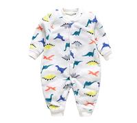 Berrykey - Newborn Baby Fleece Pajamas Cartoon Bear Cat Dinosaur Fleece Warm Button Down Sleep Clothes, #3 - White, 0-3 Meses