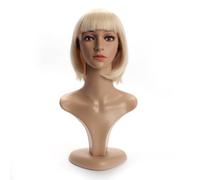 BERRYLION 12 Inch/30cm Bob Wig with Flat Bangs|Short Bob Wigs for Women|Glueless Wig for Costume Cosplay (light blonde)