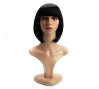 BERRYLION 12 Inch/30cm Bob Wig with Flat Bangs|Short Bob Wigs for Women|Glueless Wig for Costume Cosplay (black)