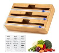 BERRYLION 3 in 1 Wrap Dispenser with Cutter, Plastic Wrap, Aluminum Foil and Wax Paper Dispenser for Kitchen Drawer, Bamboo Roll Organizer Holder, 13.18" Depth* 8.46" Width* 3" High (3 in 1)
