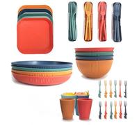 BERRYLION 48Pcs Plastic Dinnerware Sets for 4, Unbreakable Colorful Dinner Dishes, Reusable Lightweight Serving Plates Bowls Cups Forks Tableware Set, Perfect for Camping, Picnic, RV, Parties, BBQ