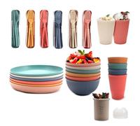 BERRYLION 60Pcs Plastic Dinnerware Sets for 6, Unbreakable Colorful Dinner Dishes, Reusable Lightweight Serving Plates Bowls Cups Forks Tableware Set, Perfect for Camping, Picnic, Parties,RV, BBQ