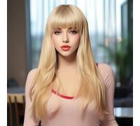 BERRYLION Light Blonde Wig With Bangs For Girls|Long Straight Colored Wigs for Women|(26" Light Blonde)