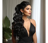 BERRYLION Ponytail Hair Extension Body Wave Ponytail Extension|Synthetic Pony Tails Extensions|Curly Ponytail Extension 24 Inch-Black …