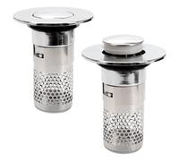 BERRYLION Pop Up Sink Plug Basin Plugs Bathroom Sink Stopper 2PCS Pop-Up Shower Plug Smell Stopper 3 in1 Universal Bath Plug with Removable Stainless Steel Strainer Basket & Brass Bullet Core