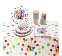 BERRYLION Rainbow Birthday Party Tableware Set 131 Pcs Paper Plates Cups Napkins and Tablecloth Rainbow Birthday Party Decorations Party Supplies for 30 Guests