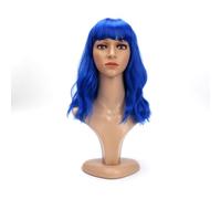 BERRYLION Wigs for Women|Short Bob Wig with Bangs|Synthetic Wavy Bob Wig With Air Bangs (Blue)